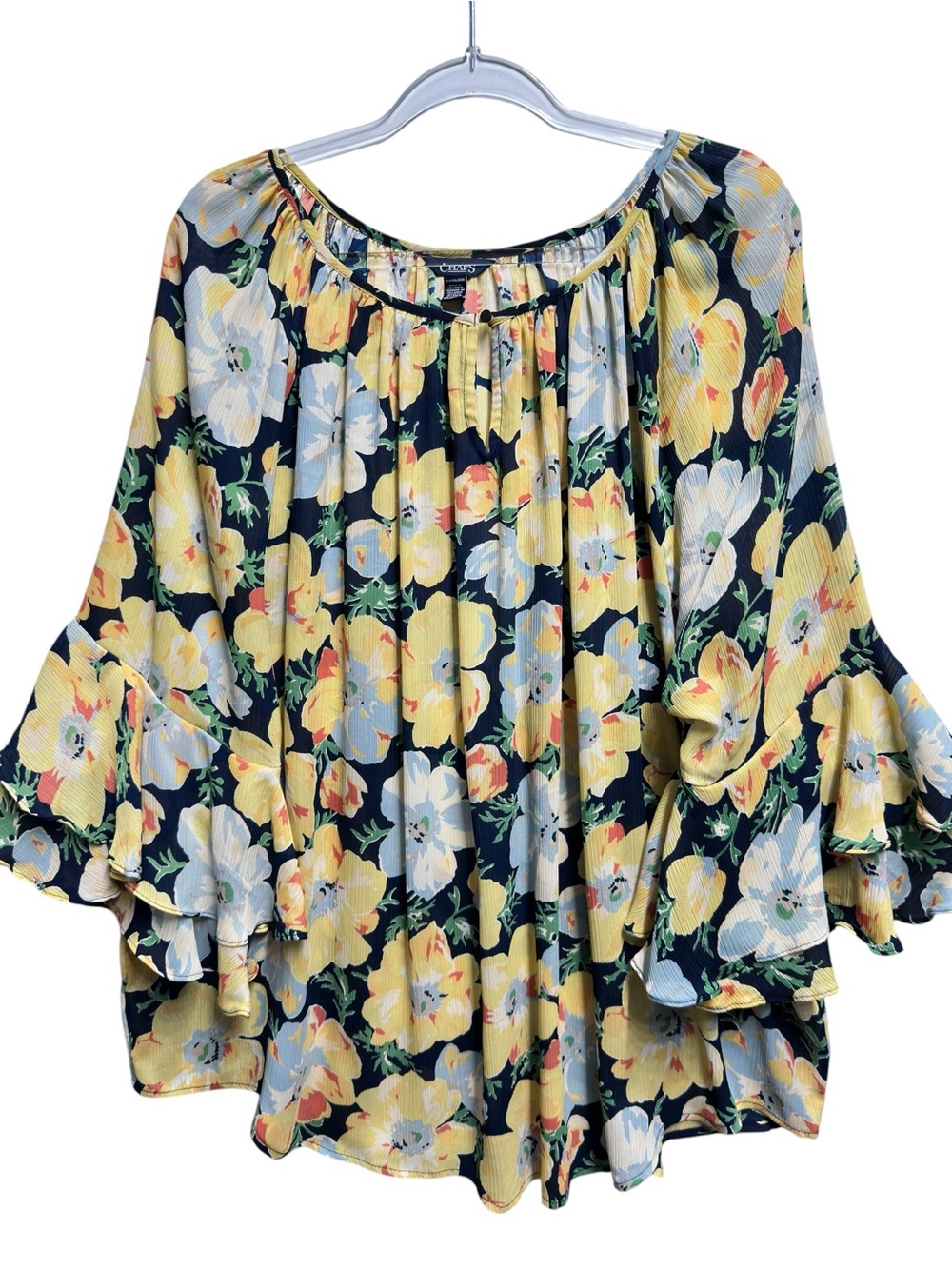 Chiffon Silky Crinkle Knit Floral Ruffle Tunic Blouse Top